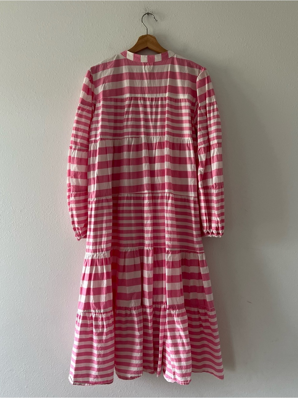 Pink and White Striped Maxi Dress - Button-Front Tiered Design - Picture 3 of 3
